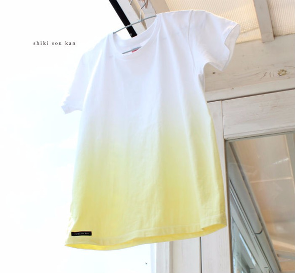 【再販】手染めTシャツ コットン100％　サマーイエロー Ｔ17306 1枚目の画像