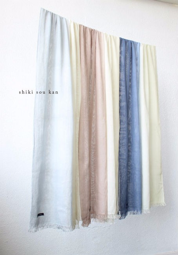 Hand made☆cotton stole☆sky gray×ivory T17314 第5張的照片