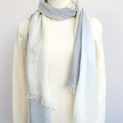 Hand made☆cotton stole☆sky gray×ivory T17314 第6張的照片