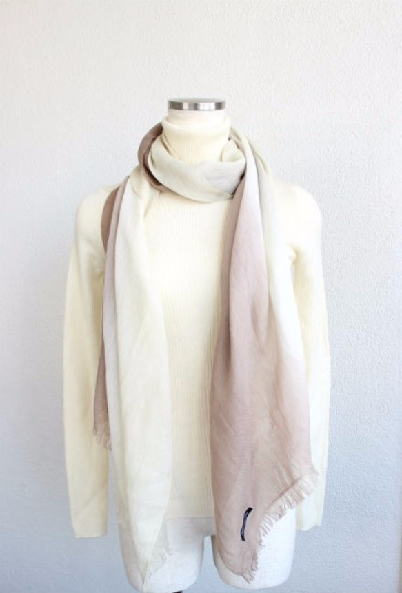 Hand made☆cotton stole☆hazel brown×ivory T17315 第6張的照片