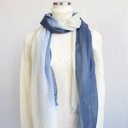 Hand made☆cotton stole☆navy blue×ivory T17316 第6張的照片