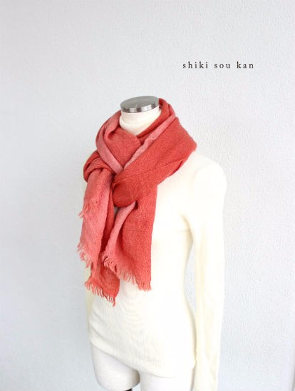 dying wool★winter stole red T17317 第1張的照片