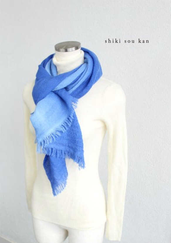 dying wool★winter stole blue T17320 第1張的照片