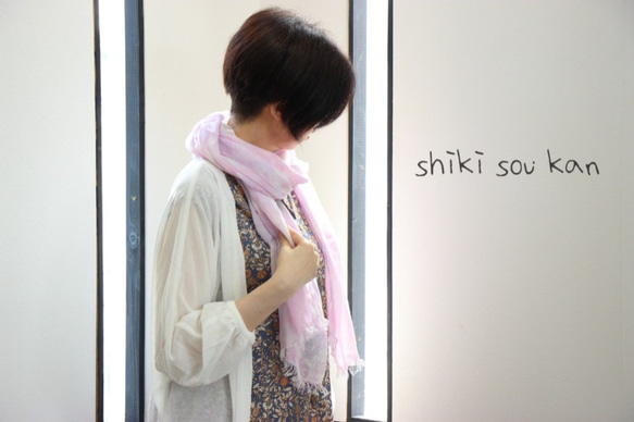 silk cotton stole of spring★pink×purple T18325 第2張的照片