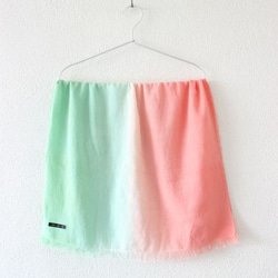 spring☆salmon pink×mint green☆Handmade cotton stole Ｔ18328 第3張的照片