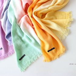 spring☆salmon pink×mint green☆Handmade cotton stole Ｔ18328 第5張的照片