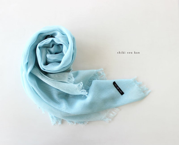 cotton ＆ silk ＆ sax blue★hand-dyed stole T19354 第3張的照片