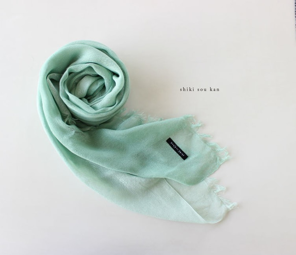 cotton ＆ silk ＆ green★hand-dyed stole T19356 第3張的照片