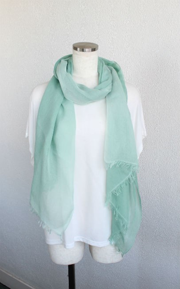 cotton ＆ silk ＆ green★hand-dyed stole T19356 第4張的照片