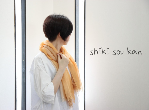 【轉賣】秋季濕棉絲手染圍巾橙×栗色T18340 第2張的照片