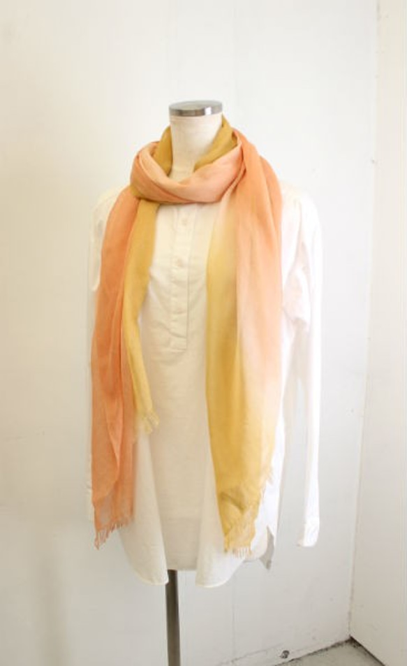 秋季絲棉★手染圍巾・絲巾　橙×棣棠 T18342 第3張的照片