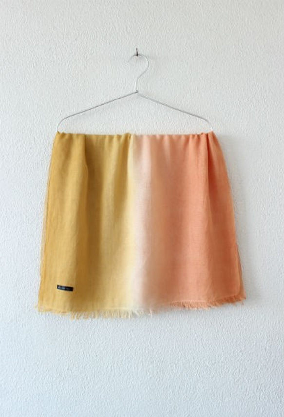 秋季絲棉★手染圍巾・絲巾　橙×棣棠 T18342 第4張的照片