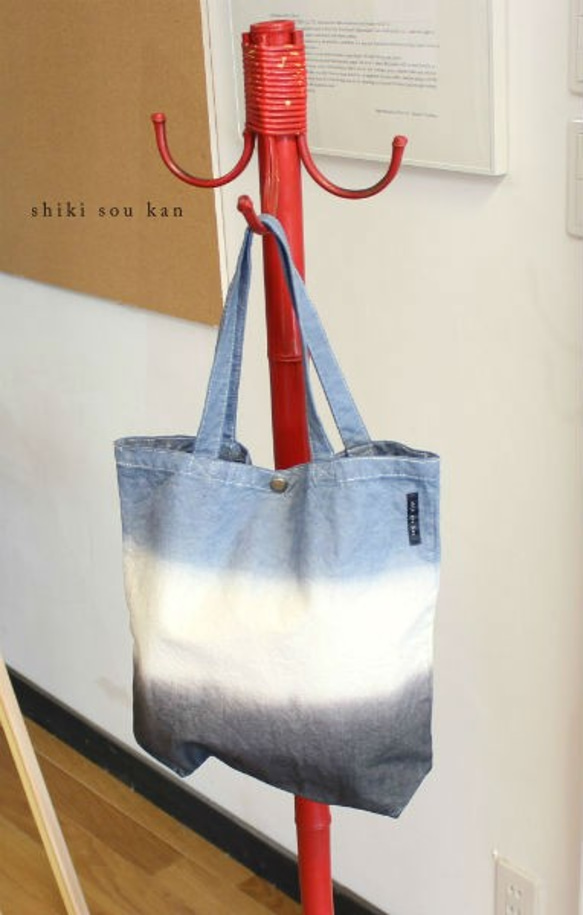 Handmade totebag Msize ★blue grey×black T18344 第1張的照片