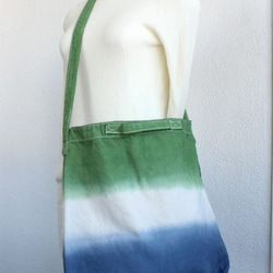 Handmade dyeing 2way shoulder bag★khaki×blue grey T18352 第2張的照片
