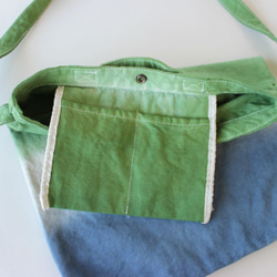 Handmade dyeing 2way shoulder bag★khaki×blue grey T18352 第4張的照片