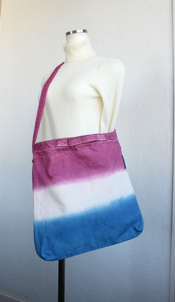 Handmade deying 2way shoulder bag★rose pink×blue T18353 第2張的照片