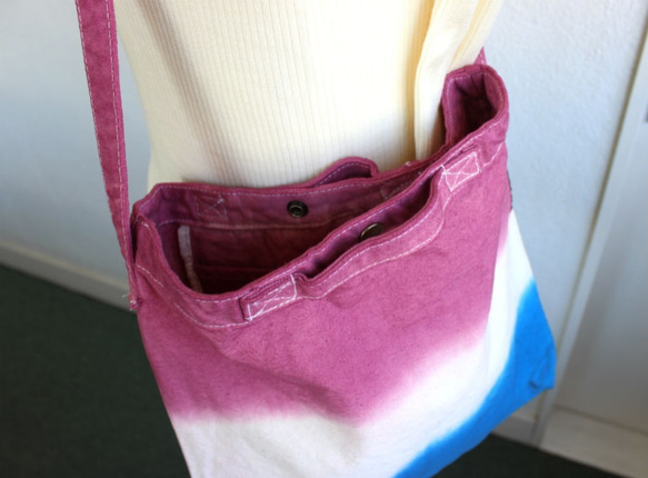 Handmade deying 2way shoulder bag★rose pink×blue T18353 第3張的照片