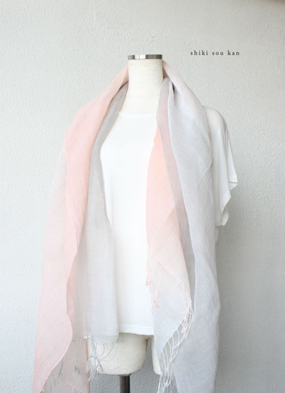 enjoy colors 2 pale tone★cotton linen stole Ｔ19357 第1張的照片