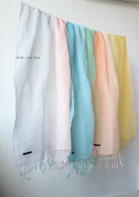 enjoy colors 2 pale tone★cotton linen stole Ｔ19357 第5張的照片