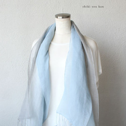 japanese seiryu-blue × grey★cotton linen stole Ｔ19364 第3張的照片