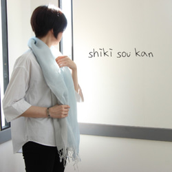 japanese seiryu-blue × grey★cotton linen stole Ｔ19364 第1張的照片