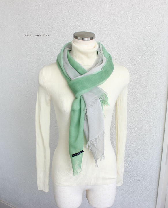 Autumn≪khaki×grey≫handmade cotton silk stole T19367 第1張的照片