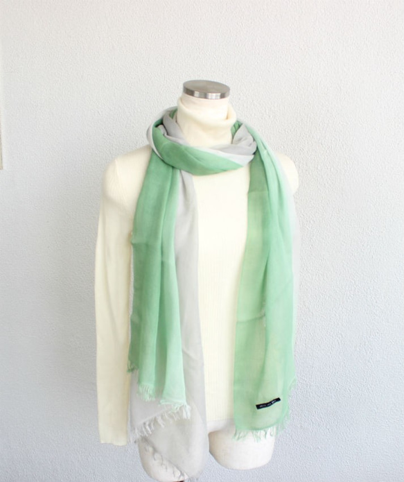 Autumn≪khaki×grey≫handmade cotton silk stole T19367 第2張的照片