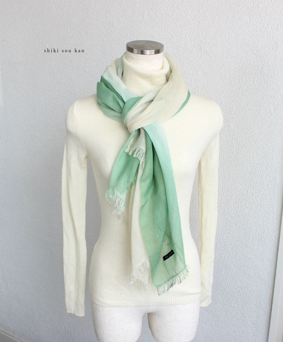 Autumn≪khaki×beige≫handmade cotton silk stole T19367 第3張的照片