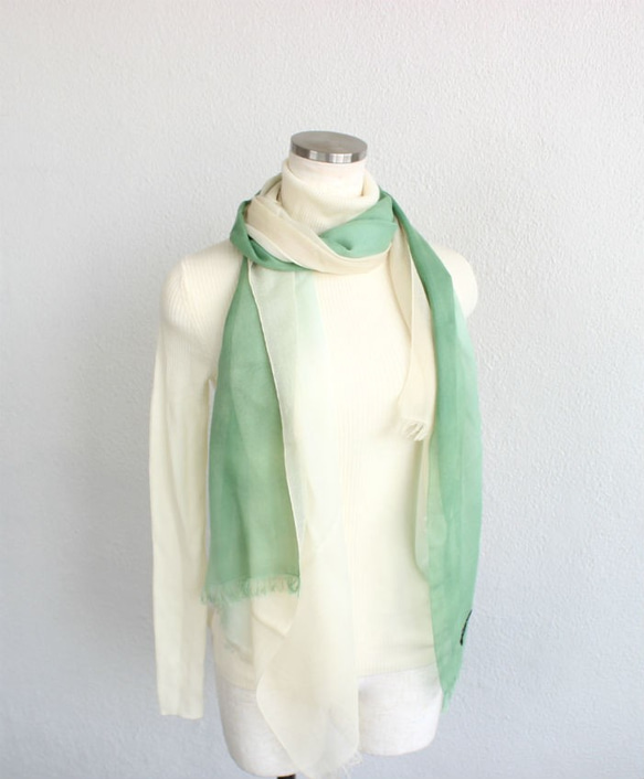 Autumn≪khaki×beige≫handmade cotton silk stole T19367 第4張的照片