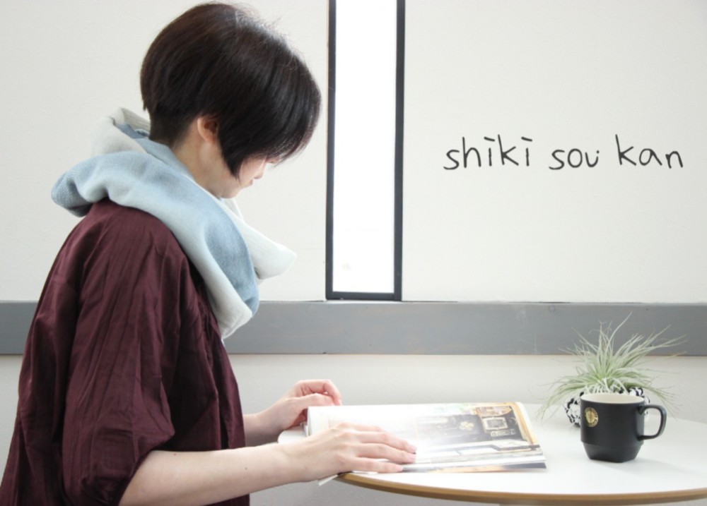 【綿ウール】２色の手染めあたたかスヌード　ネイビー×グレー T19369