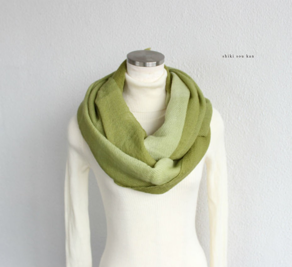 dying wool100％★winter stole mos green T19372 第1張的照片