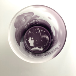 「ゆき」椿と雪（横山夢切り絵作品より）　オールド　ロックグラス　紫 5枚目の画像