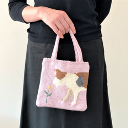 三毛猫と一緒にちょっとお出かけバッグ　手編み　 3枚目の画像