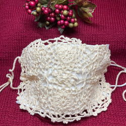 再販、そして改良しました！✿お花のモチーフ手編みマスクカバー　コットン１００%　繊細レース編み　 2枚目の画像