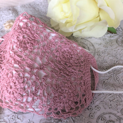 再販、そして改良しました！✿お花のモチーフ手編みマスクカバー　コットン１００%　繊細レース編み　 8枚目の画像