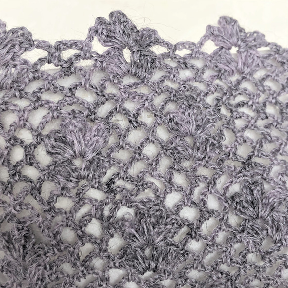 ❀手編みマスクカバー　ラベンダー色　　小花模様　麻１００%　繊細レース編み　 2枚目の画像