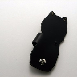 家鍵1本用　幸運の黒猫革キーケース　ベージュステッチ 3枚目の画像