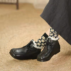 可愛い 牛革 リボン ローヒール浅口 森系 婦人靴 レトロアート クラシック 冬 靴 かわいい 足が痛春の福袋  母の日 2枚目の画像