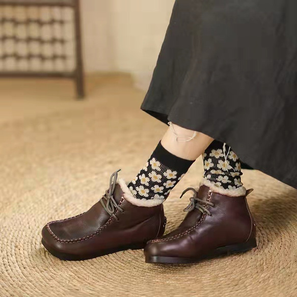 可愛い 牛革 リボン ローヒール浅口 森系 婦人靴 レトロアート クラシック 冬 靴 かわいい 足が痛春の福袋  母の日 3枚目の画像