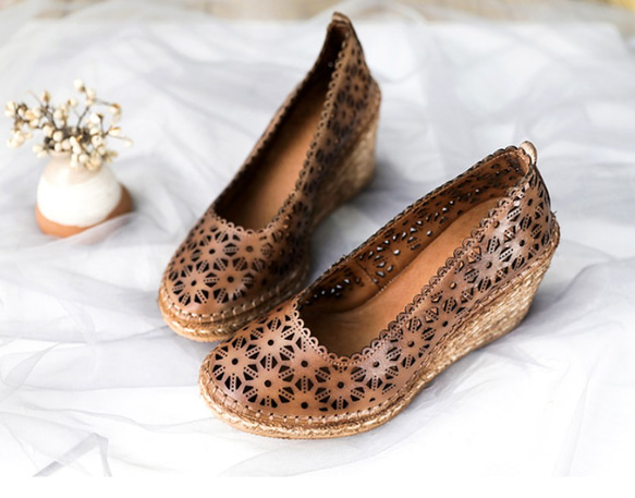 ウェッジ サンダル 革 靴 レトロ 手作り 靴 レディース ハイヒール サンダル ヒール 厚底春の福袋  母の日 10枚目の画像