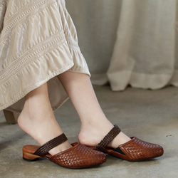 プレゼント 革 編みこみ キャップ サンダル 女性 ローヒール春の福袋  母の日  春 ワンピースに合う靴 2枚目の画像