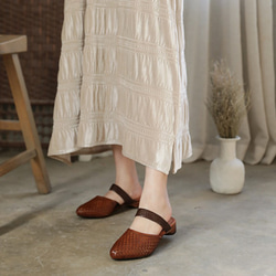 プレゼント 革 編みこみ キャップ サンダル 女性 ローヒール春の福袋  母の日  春 ワンピースに合う靴 3枚目の画像