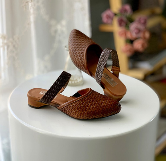 プレゼント 革 編みこみ キャップ サンダル 女性 ローヒール春の福袋  母の日  春 ワンピースに合う靴 5枚目の画像