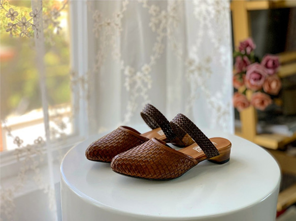 プレゼント 革 編みこみ キャップ サンダル 女性 ローヒール春の福袋  母の日  春 ワンピースに合う靴 6枚目の画像