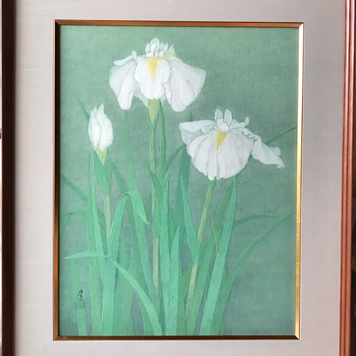 日本画 ショウブ 菖蒲 岩絵具 額付き 額なし選択可 Y002 日本画 ショウブ 菖蒲 岩絵具 額付き 額なし選択可 Y002