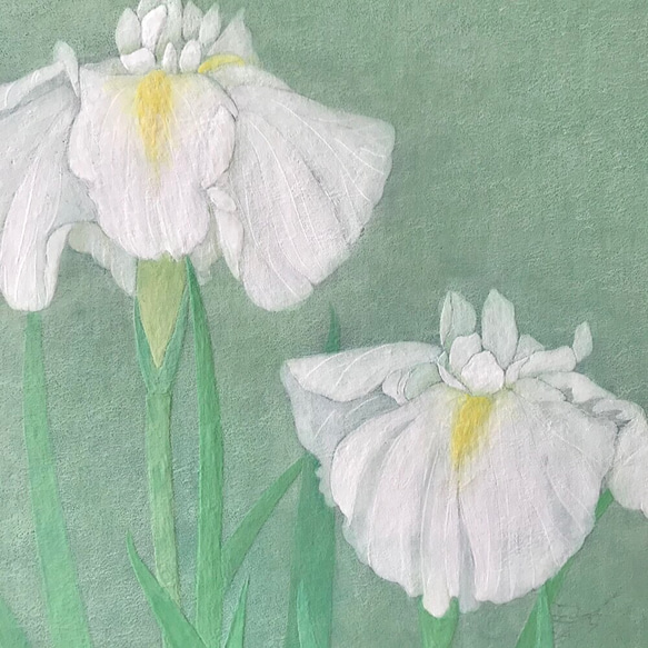 花 絵 植物画 癒し 優しい 額入り 日本画 『 菖蒲 』 絵画 -YUKIKO