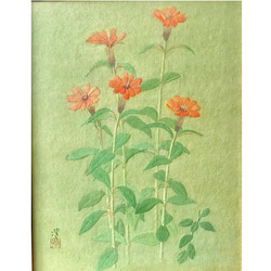 花　絵　植物画　癒し　優しい　インテリア　額入り　日本画　『松本せんのう』 2枚目の画像