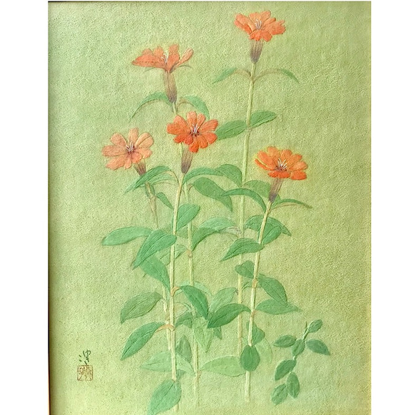 花　絵　植物画　癒し　優しい　インテリア　額入り　日本画　『松本せんのう』 2枚目の画像