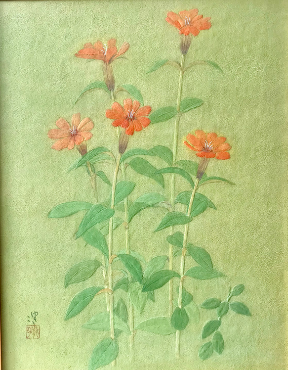 花　絵　植物画　癒し　優しい　インテリア　額入り　日本画　『松本せんのう』 3枚目の画像