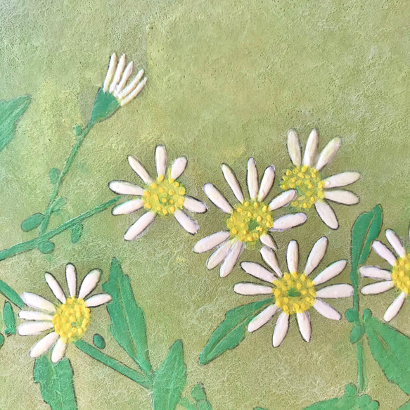 花　絵　植物画　癒し　可愛い　インテリア　額入り　日本画　『ゴマナ』秋 4枚目の画像